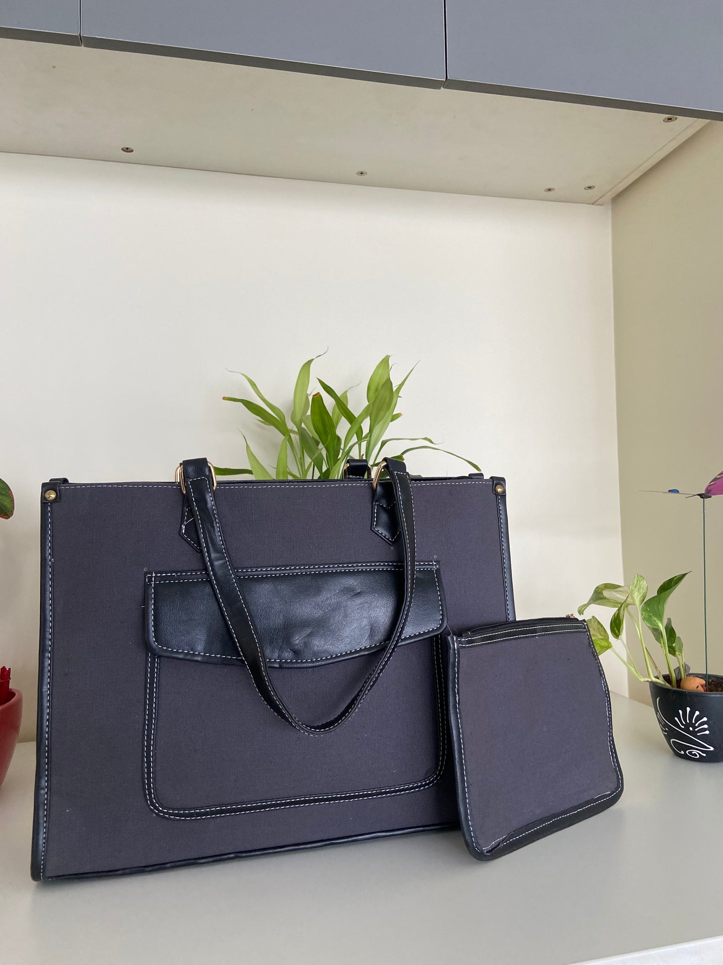 Canvas office Tote Bag with pouch